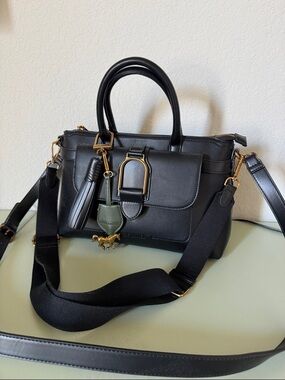 Steve Madden Black Satchel with Gold Hardware and Green Charm